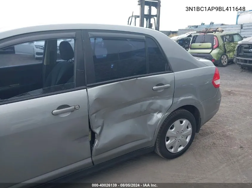 2011 Nissan Versa 1.8S VIN: 3N1BC1AP9BL411648 Lot: 40026139