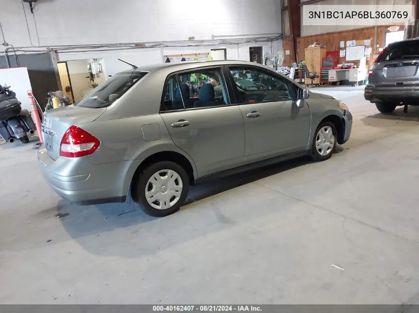 2011 Nissan Versa 1.8S VIN: 3N1BC1AP6BL360769 Lot: 40162407