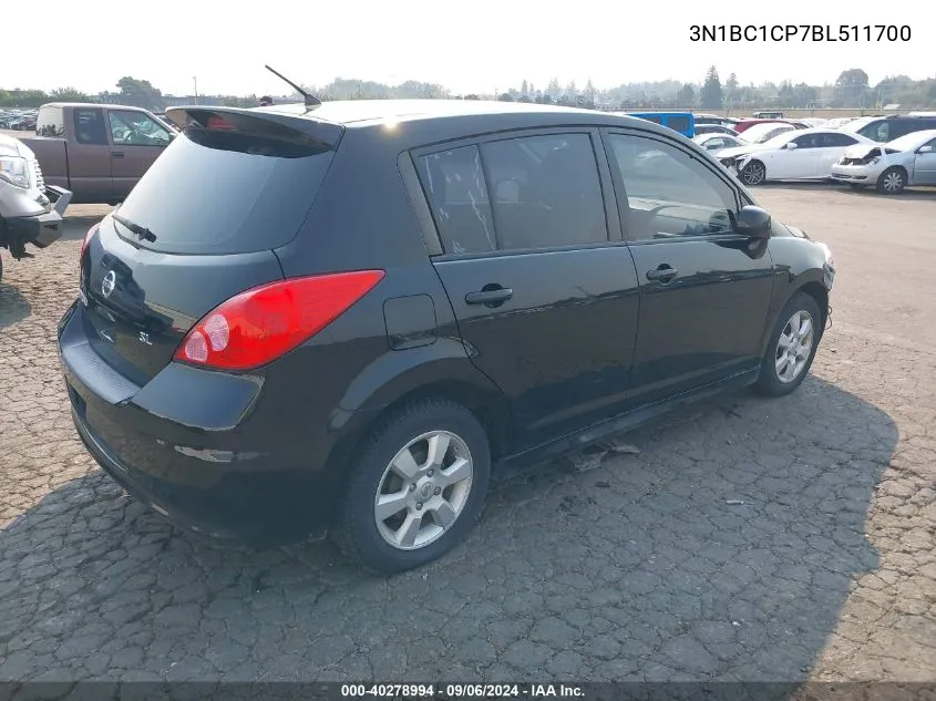 2011 Nissan Versa 1.8Sl VIN: 3N1BC1CP7BL511700 Lot: 40278994