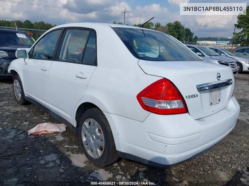 2011 Nissan Versa S/Sl VIN: 3N1BC1AP8BL455110 Lot: 40458621