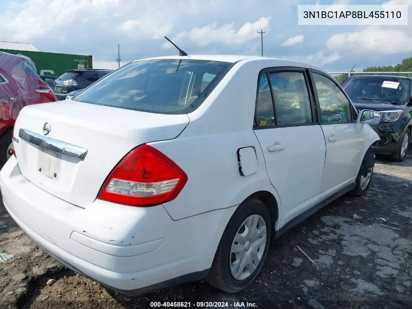 2011 Nissan Versa S/Sl VIN: 3N1BC1AP8BL455110 Lot: 40458621