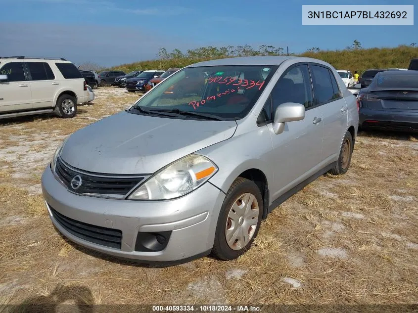 2011 Nissan Versa 1.8S VIN: 3N1BC1AP7BL432692 Lot: 40593334