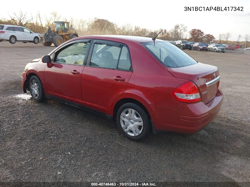 2011 Nissan Versa 1.8S VIN: 3N1BC1AP4BL417342 Lot: 40746463