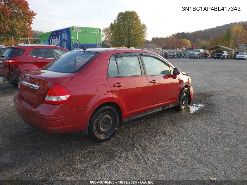 2011 Nissan Versa 1.8S VIN: 3N1BC1AP4BL417342 Lot: 40746463