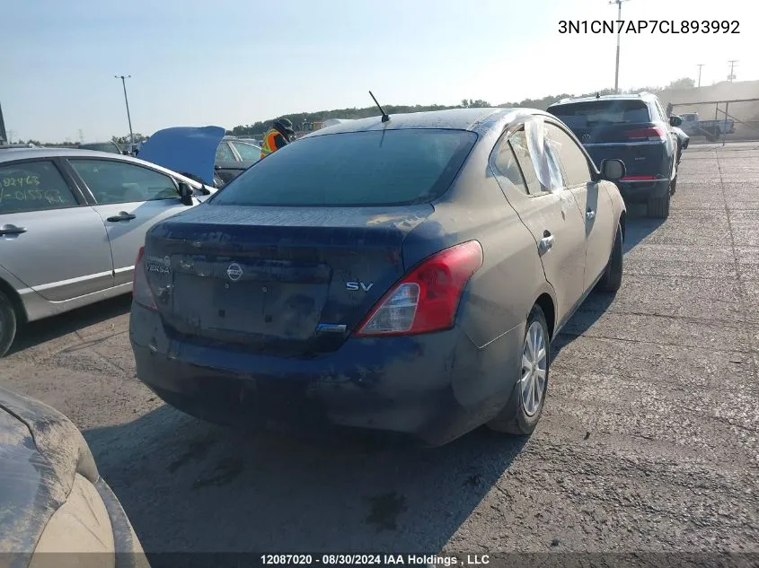 2012 Nissan Versa S/Sv/Sl VIN: 3N1CN7AP7CL893992 Lot: 12087020