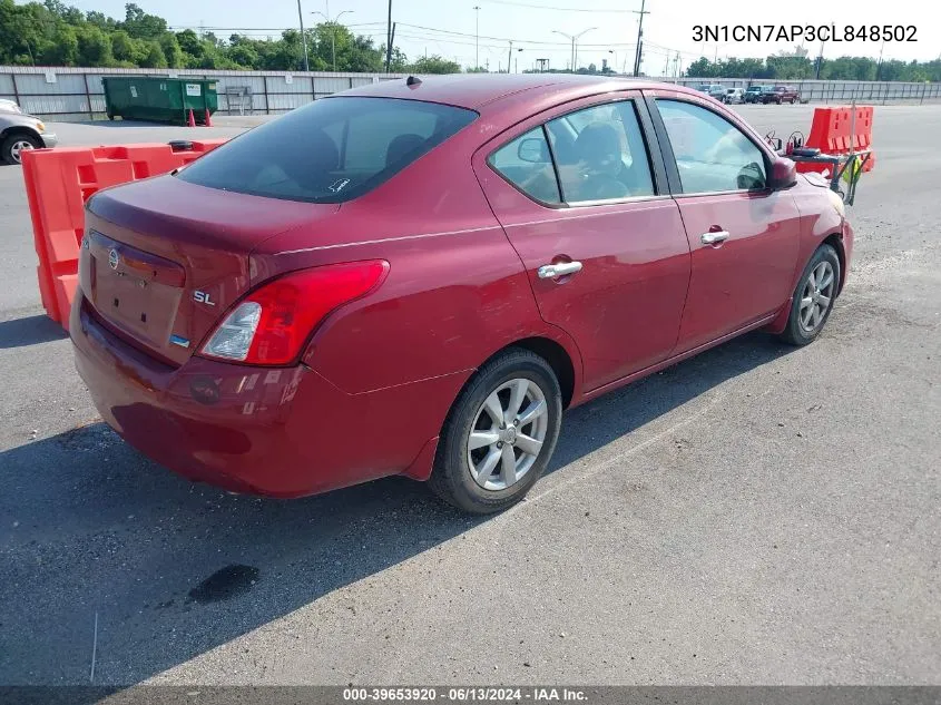 2012 Nissan Versa 1.6 Sl VIN: 3N1CN7AP3CL848502 Lot: 39653920