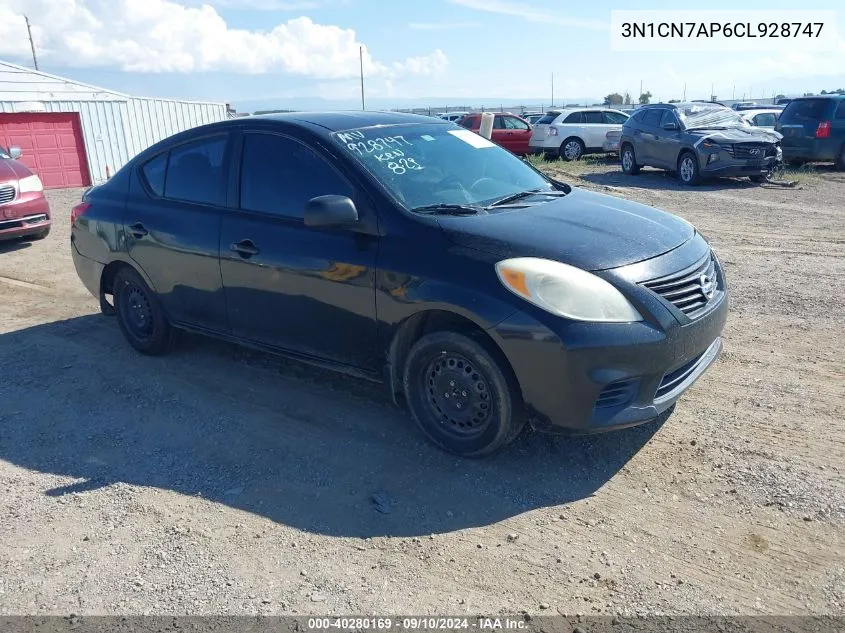 2012 Nissan Versa 1.6 S VIN: 3N1CN7AP6CL928747 Lot: 40280169