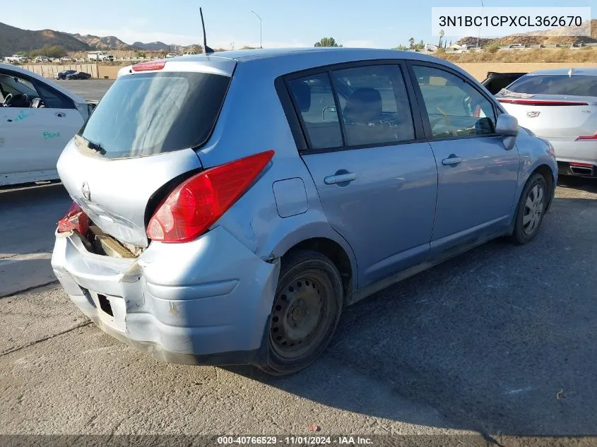 2012 Nissan Versa S VIN: 3N1BC1CPXCL362670 Lot: 40766529