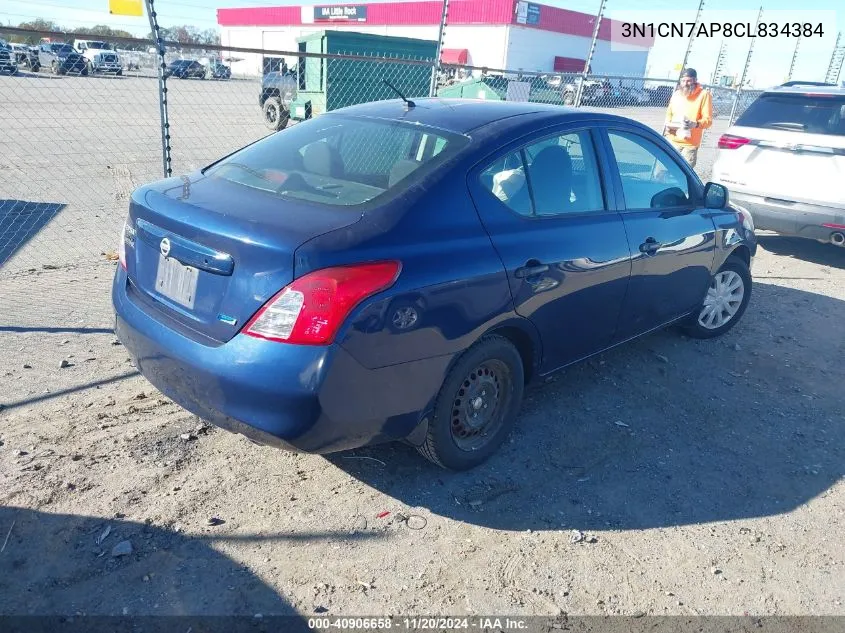 2012 Nissan Versa 1.6 S VIN: 3N1CN7AP8CL834384 Lot: 40906658