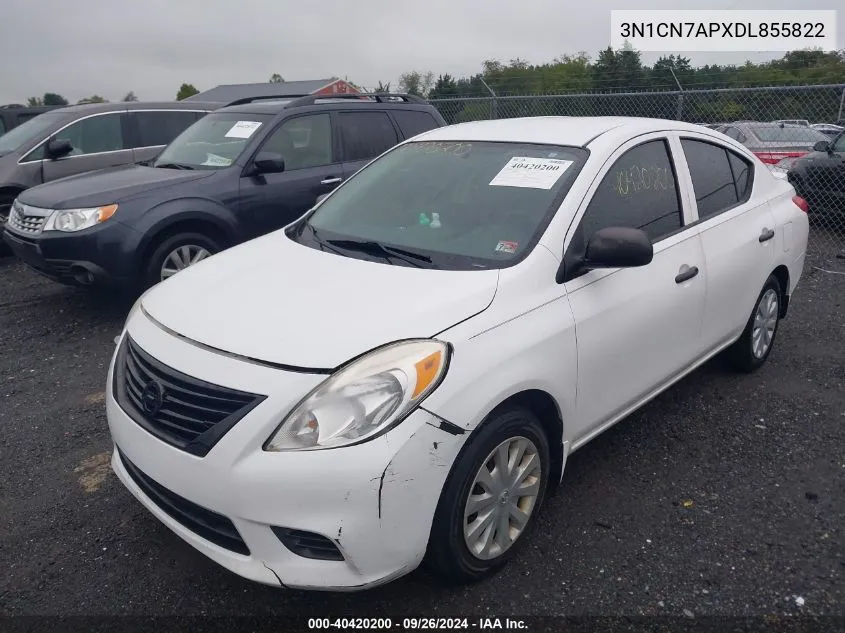 2013 Nissan Versa 1.6 S+ VIN: 3N1CN7APXDL855822 Lot: 40420200