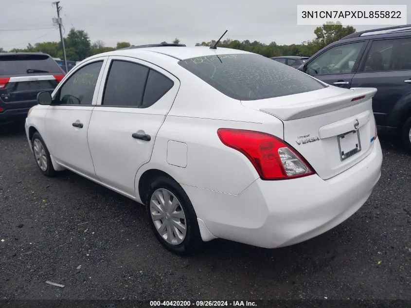 2013 Nissan Versa 1.6 S+ VIN: 3N1CN7APXDL855822 Lot: 40420200