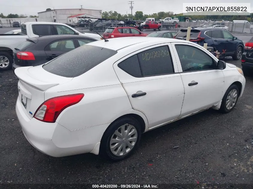 2013 Nissan Versa 1.6 S+ VIN: 3N1CN7APXDL855822 Lot: 40420200