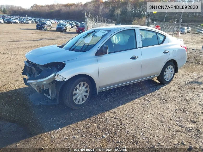 2013 Nissan Versa 1.6 S+ VIN: 3N1CN7AP4DL892820 Lot: 40810024