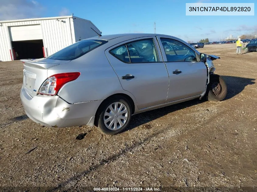 2013 Nissan Versa 1.6 S+ VIN: 3N1CN7AP4DL892820 Lot: 40810024