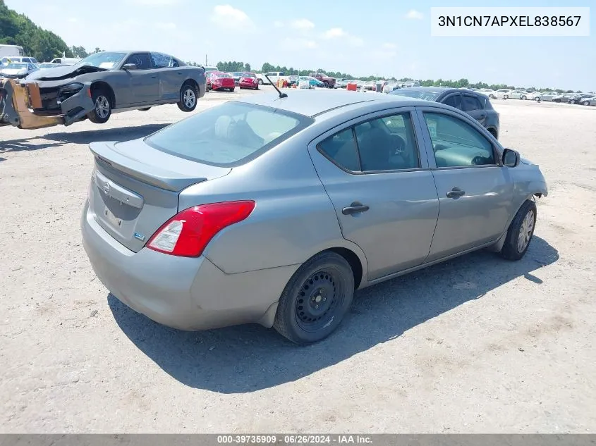 2014 Nissan Versa 1.6 S+ VIN: 3N1CN7APXEL838567 Lot: 39735909