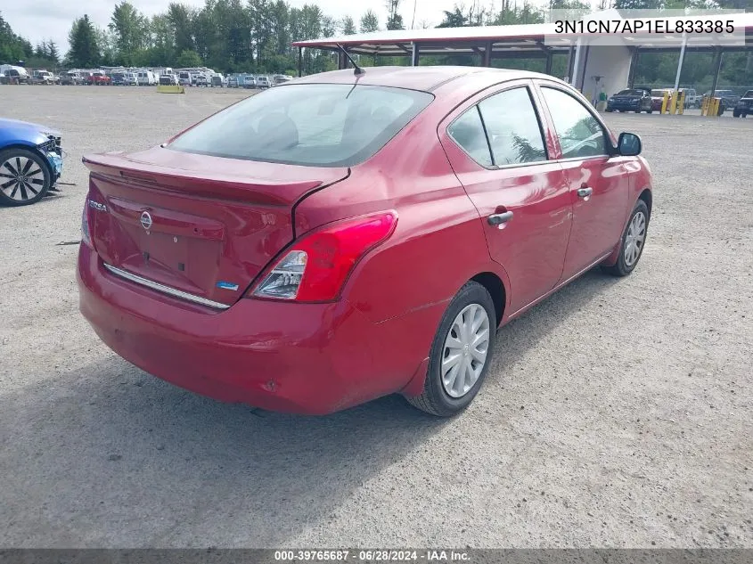 2014 Nissan Versa 1.6 S+ VIN: 3N1CN7AP1EL833385 Lot: 39765687