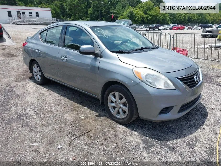 2014 Nissan Versa 1.6 Sv VIN: 3N1CN7APXEL802944 Lot: 39941127