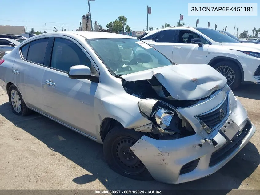 3N1CN7AP6EK451181 2014 Nissan Versa 1.6 Sv