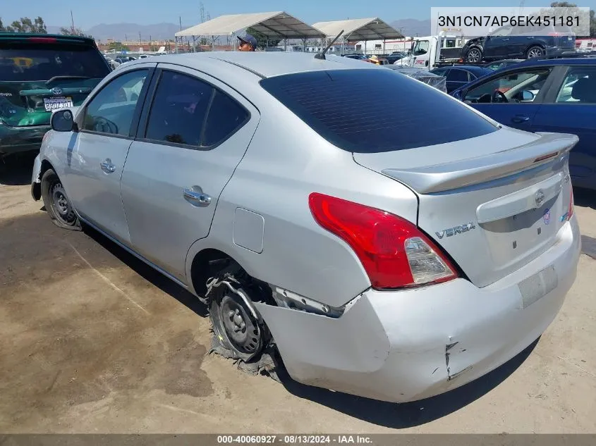 2014 Nissan Versa 1.6 Sv VIN: 3N1CN7AP6EK451181 Lot: 40060927