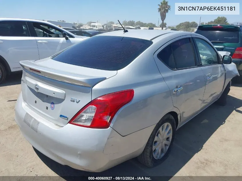 2014 Nissan Versa 1.6 Sv VIN: 3N1CN7AP6EK451181 Lot: 40060927