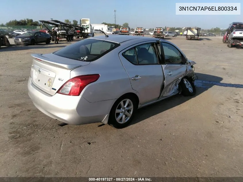 2014 Nissan Versa 1.6 Sv VIN: 3N1CN7AP6EL800334 Lot: 40197327