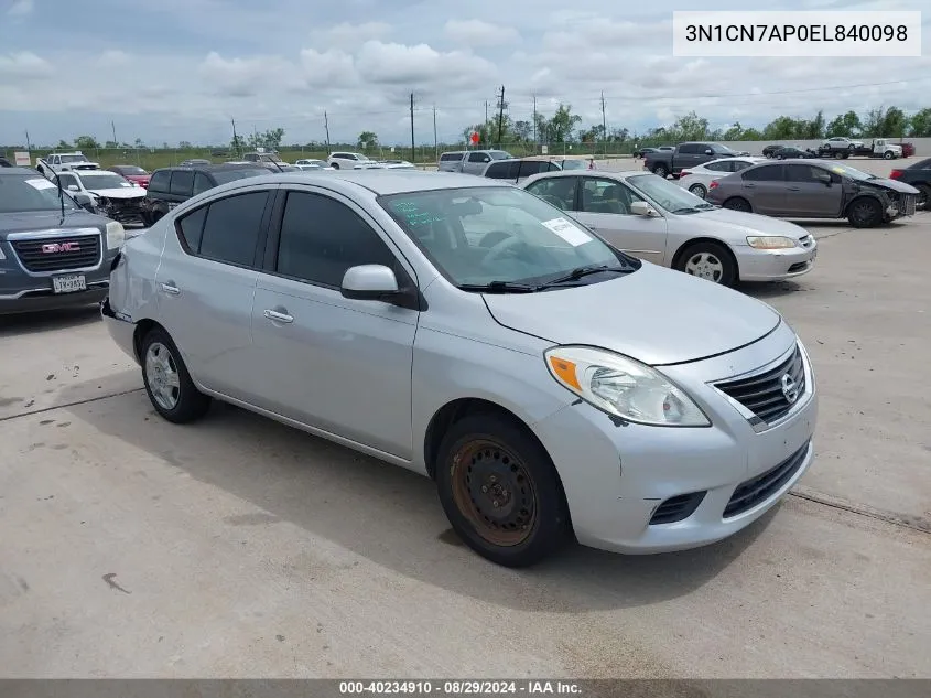 3N1CN7AP0EL840098 2014 Nissan Versa 1.6 Sv