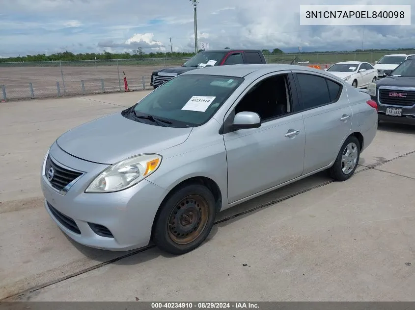 3N1CN7AP0EL840098 2014 Nissan Versa 1.6 Sv