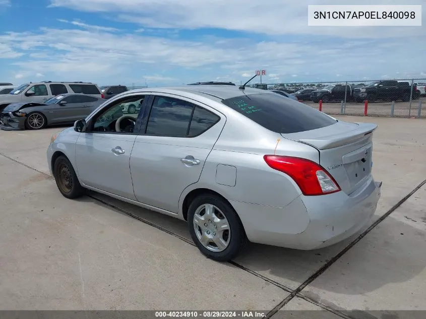 2014 Nissan Versa 1.6 Sv VIN: 3N1CN7AP0EL840098 Lot: 40234910