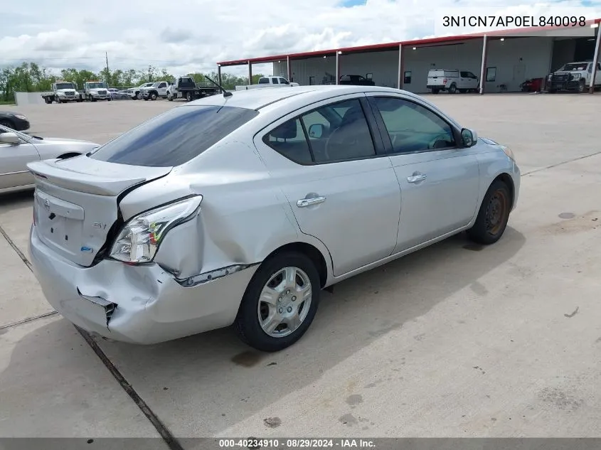 2014 Nissan Versa 1.6 Sv VIN: 3N1CN7AP0EL840098 Lot: 40234910