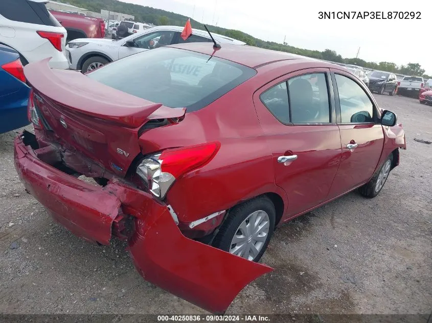 2014 Nissan Versa 1.6 Sv VIN: 3N1CN7AP3EL870292 Lot: 40250836