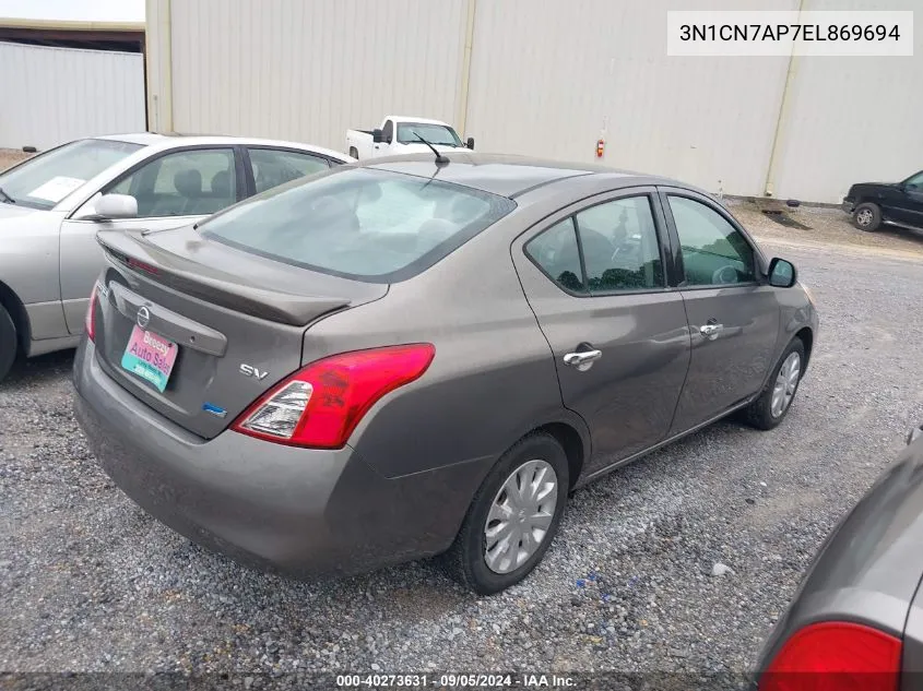 2014 Nissan Versa 1.6 Sv VIN: 3N1CN7AP7EL869694 Lot: 40273631