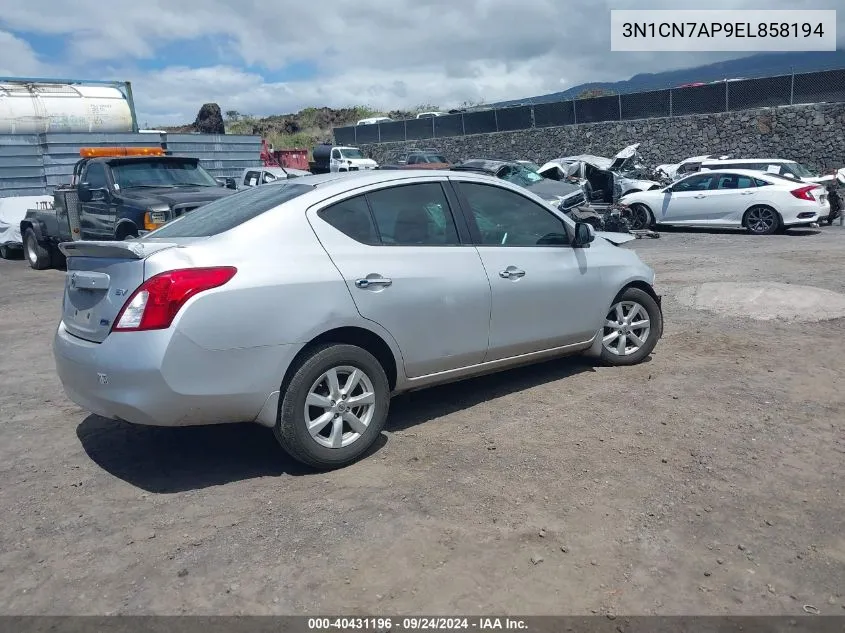 2014 Nissan Versa 1.6 Sv VIN: 3N1CN7AP9EL858194 Lot: 40431196