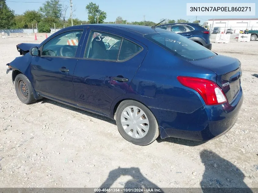 2014 Nissan Versa 1.6 S VIN: 3N1CN7AP0EL860271 Lot: 40451354