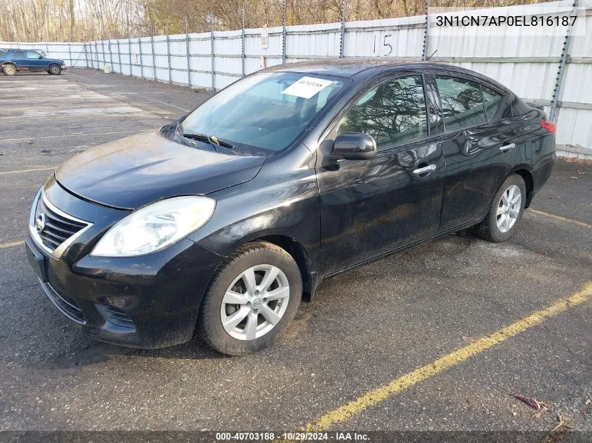 2014 Nissan Versa 1.6 Sv VIN: 3N1CN7AP0EL816187 Lot: 40703188