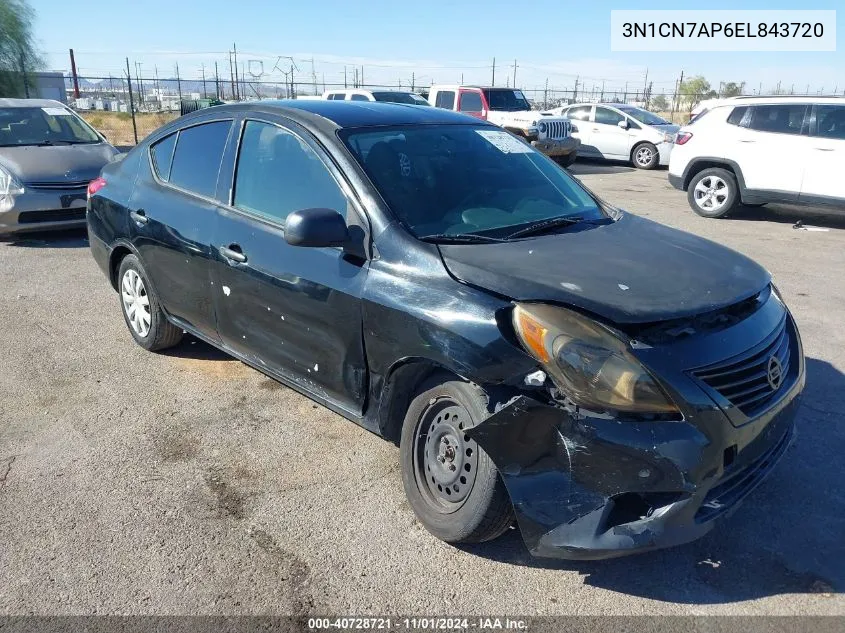 2014 Nissan Versa 1.6 S VIN: 3N1CN7AP6EL843720 Lot: 40728721