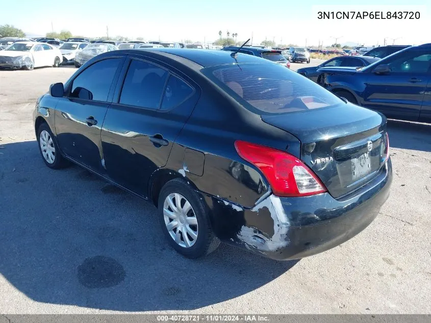 2014 Nissan Versa 1.6 S VIN: 3N1CN7AP6EL843720 Lot: 40728721