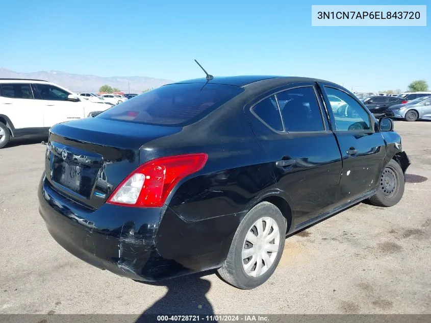 2014 Nissan Versa 1.6 S VIN: 3N1CN7AP6EL843720 Lot: 40728721