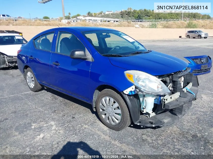 2014 Nissan Versa 1.6 S+ VIN: 3N1CN7AP2EL868114 Lot: 40741019