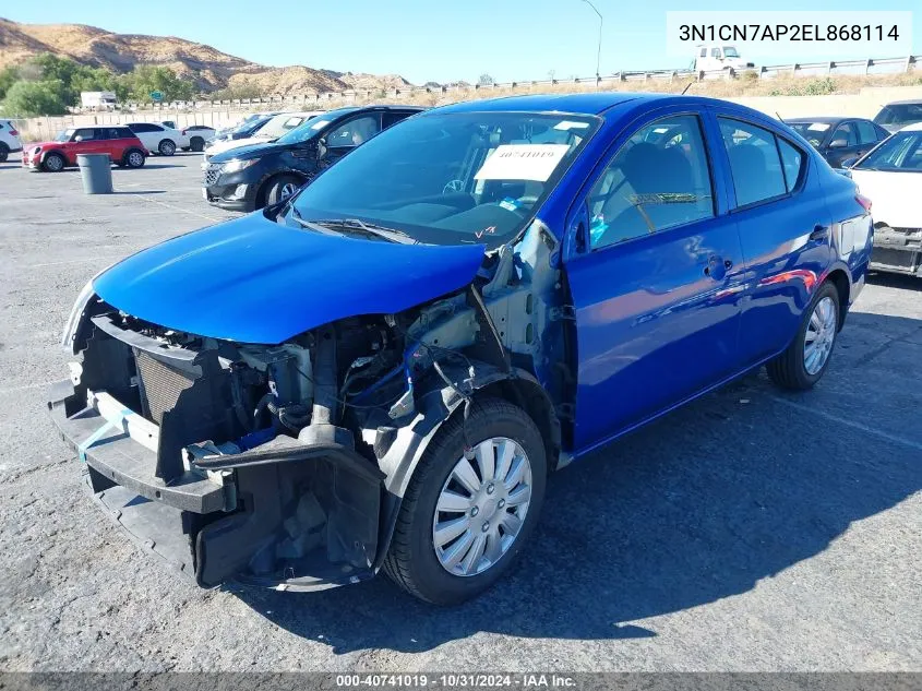 2014 Nissan Versa 1.6 S+ VIN: 3N1CN7AP2EL868114 Lot: 40741019