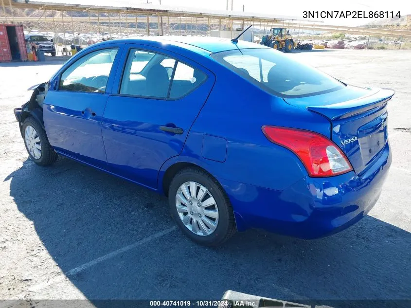 2014 Nissan Versa 1.6 S+ VIN: 3N1CN7AP2EL868114 Lot: 40741019