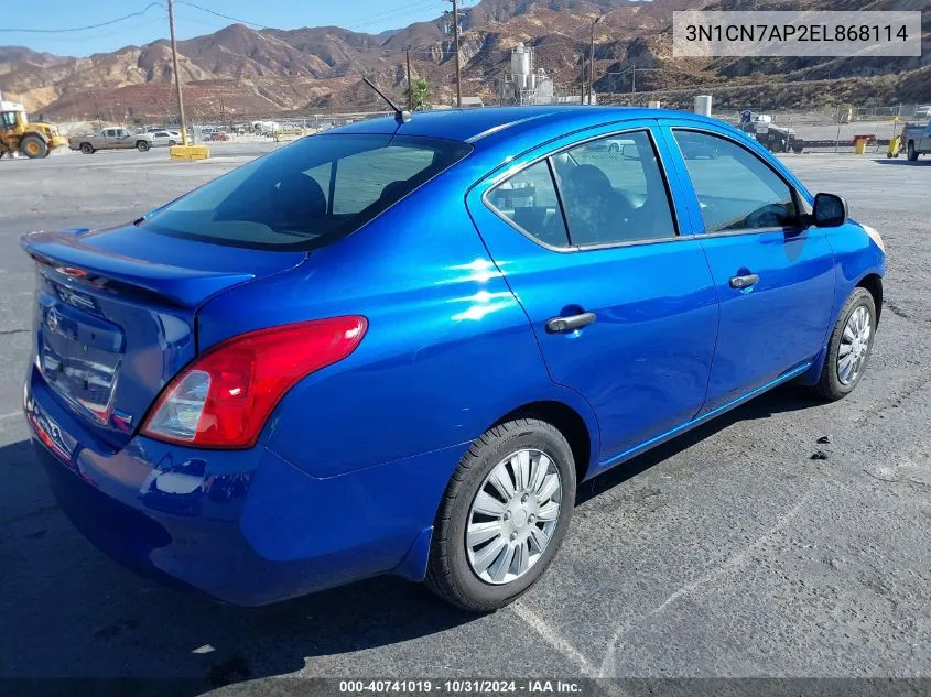 2014 Nissan Versa 1.6 S+ VIN: 3N1CN7AP2EL868114 Lot: 40741019