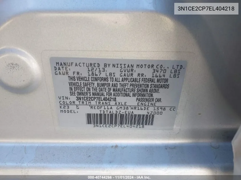 3N1CE2CP7EL404218 2014 Nissan Versa Note Sv