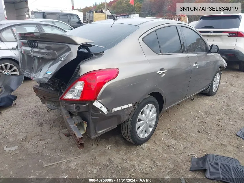 2014 Nissan Versa 1.6 Sv VIN: 3N1CN7AP3EL834019 Lot: 40759985