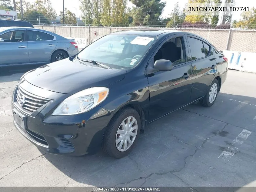 2014 Nissan Versa 1.6 S+ VIN: 3N1CN7APXEL807741 Lot: 40773880