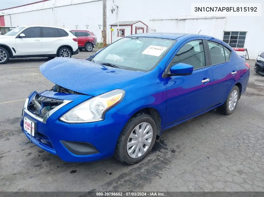 2015 Nissan Versa 1.6 S/1.6 S+/1.6 Sl/1.6 Sv VIN: 3N1CN7AP8FL815192 Lot: 39796652