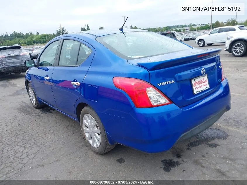 2015 Nissan Versa 1.6 S/1.6 S+/1.6 Sl/1.6 Sv VIN: 3N1CN7AP8FL815192 Lot: 39796652