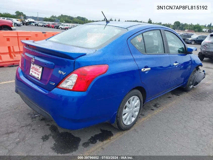 2015 Nissan Versa 1.6 S/1.6 S+/1.6 Sl/1.6 Sv VIN: 3N1CN7AP8FL815192 Lot: 39796652