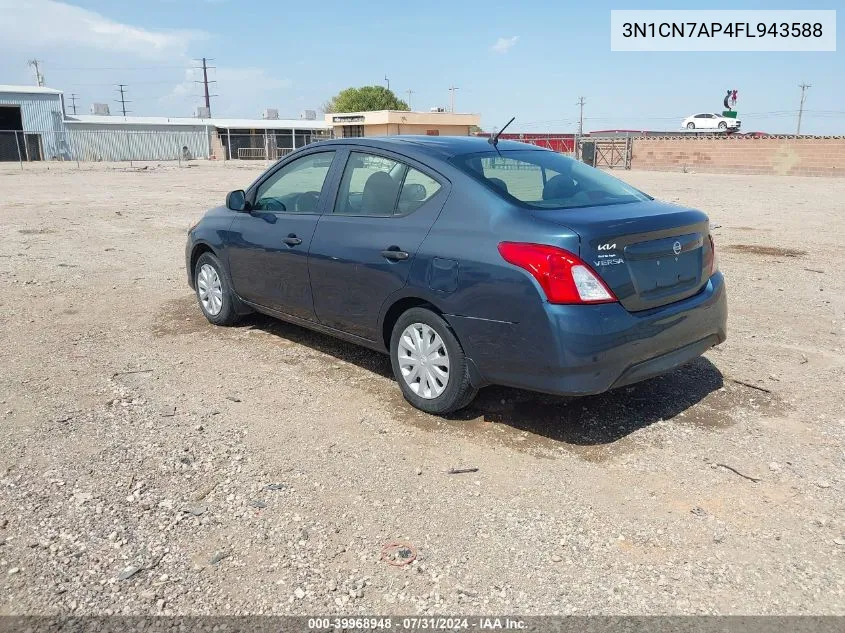 2015 Nissan Versa 1.6 S VIN: 3N1CN7AP4FL943588 Lot: 39968948