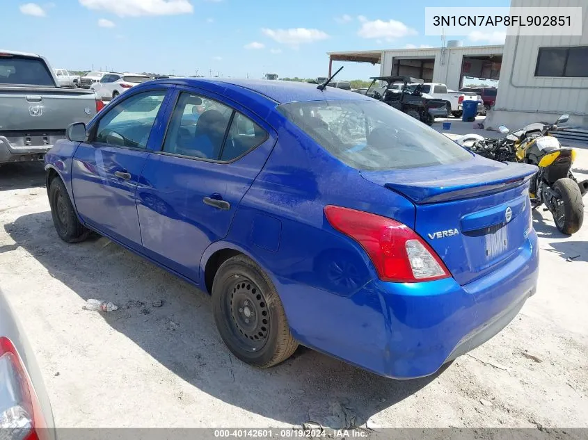 2015 Nissan Versa 1.6 S+ VIN: 3N1CN7AP8FL902851 Lot: 40142601