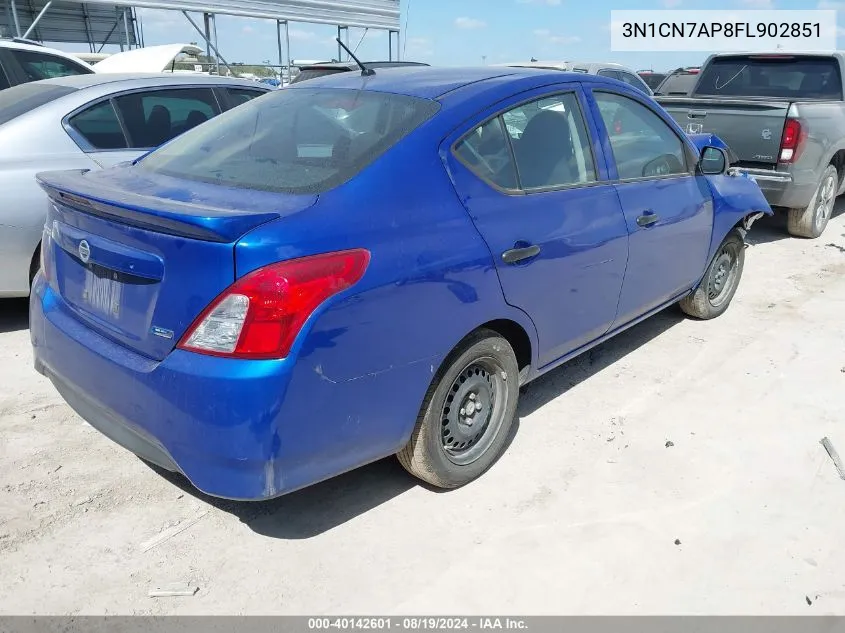 2015 Nissan Versa 1.6 S+ VIN: 3N1CN7AP8FL902851 Lot: 40142601